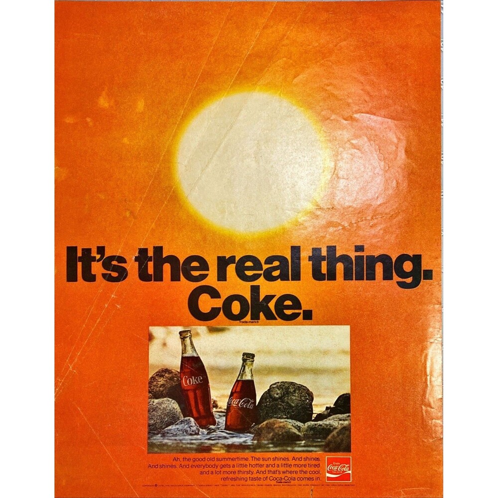 Coca-Cola "It's the Real Thing. Coke." Vintage Print Ad 1970